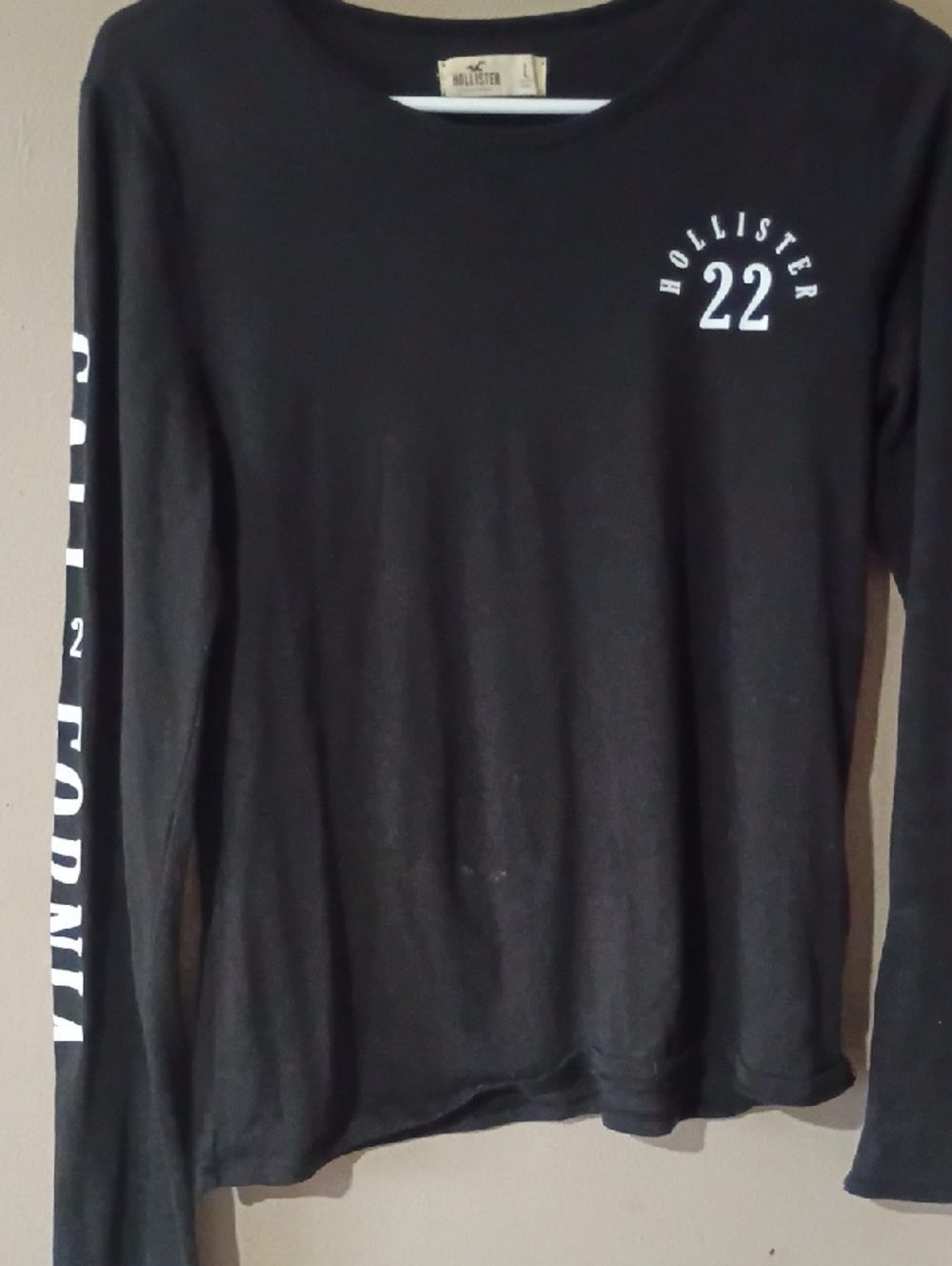 Hollister Black Long Sleeve Tee with White '22' Logo
